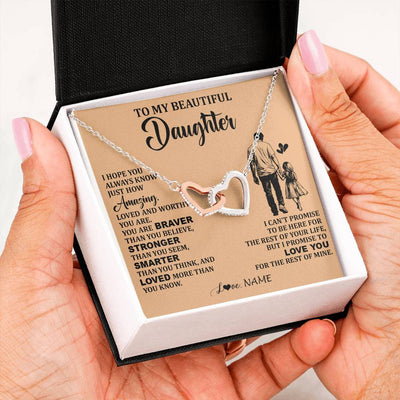 Interlocking Hearts Necklace Stainless Steel & Rose Gold Finish | 2 | Personalized To My Beautiful Daughter Necklace From Dad Father Promise To Love You Daughter Birthday Jewelry Christmas Customized Gift Box Message Card | teecentury