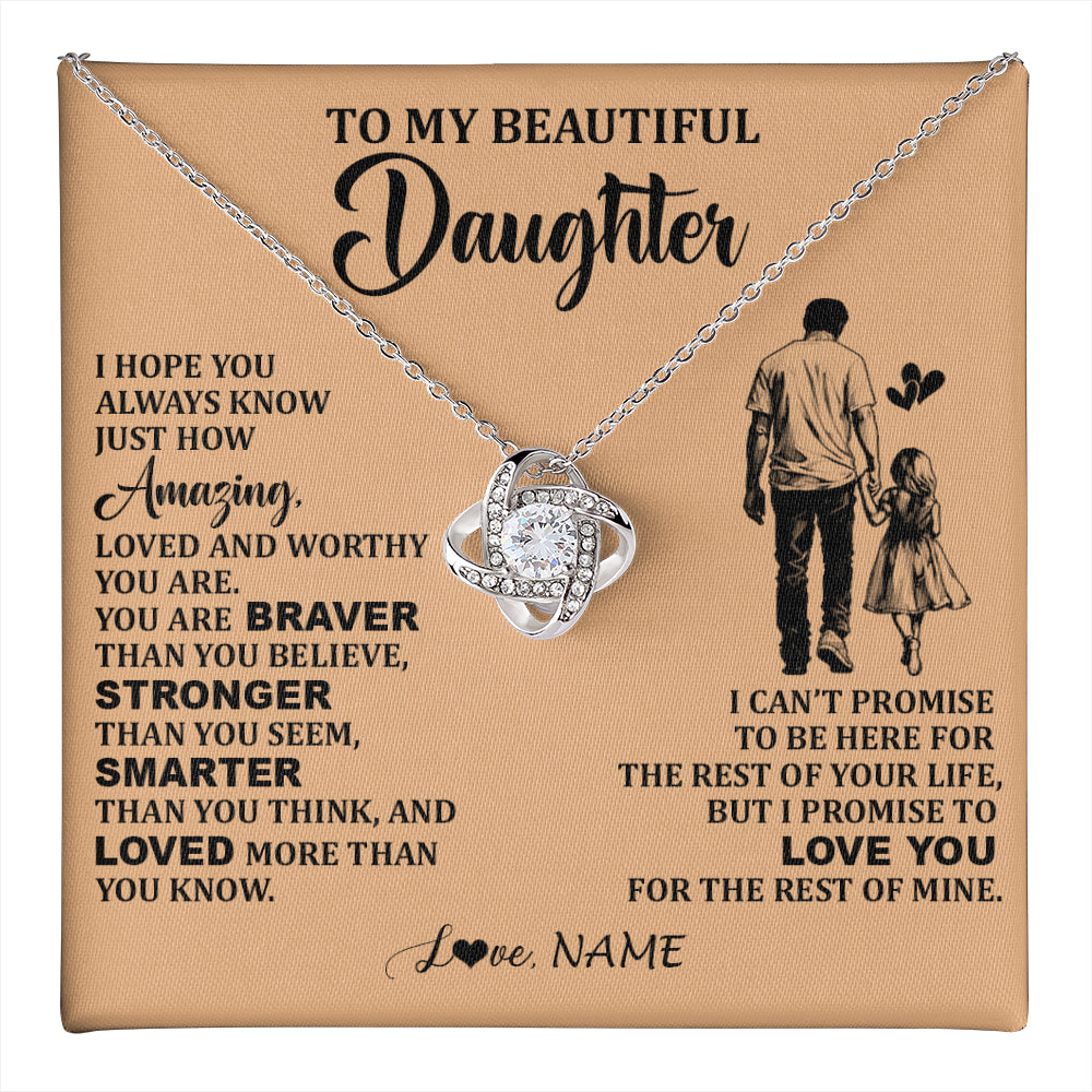 Love Knot Necklace 14K White Gold Finish | 1 | Personalized To My Beautiful Daughter Necklace From Dad Father Promise To Love You Daughter Birthday Jewelry Christmas Customized Gift Box Message Card | teecentury