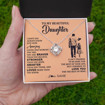 Love Knot Necklace 14K White Gold Finish | 2 | Personalized To My Beautiful Daughter Necklace From Dad Father Promise To Love You Daughter Birthday Jewelry Christmas Customized Gift Box Message Card | teecentury