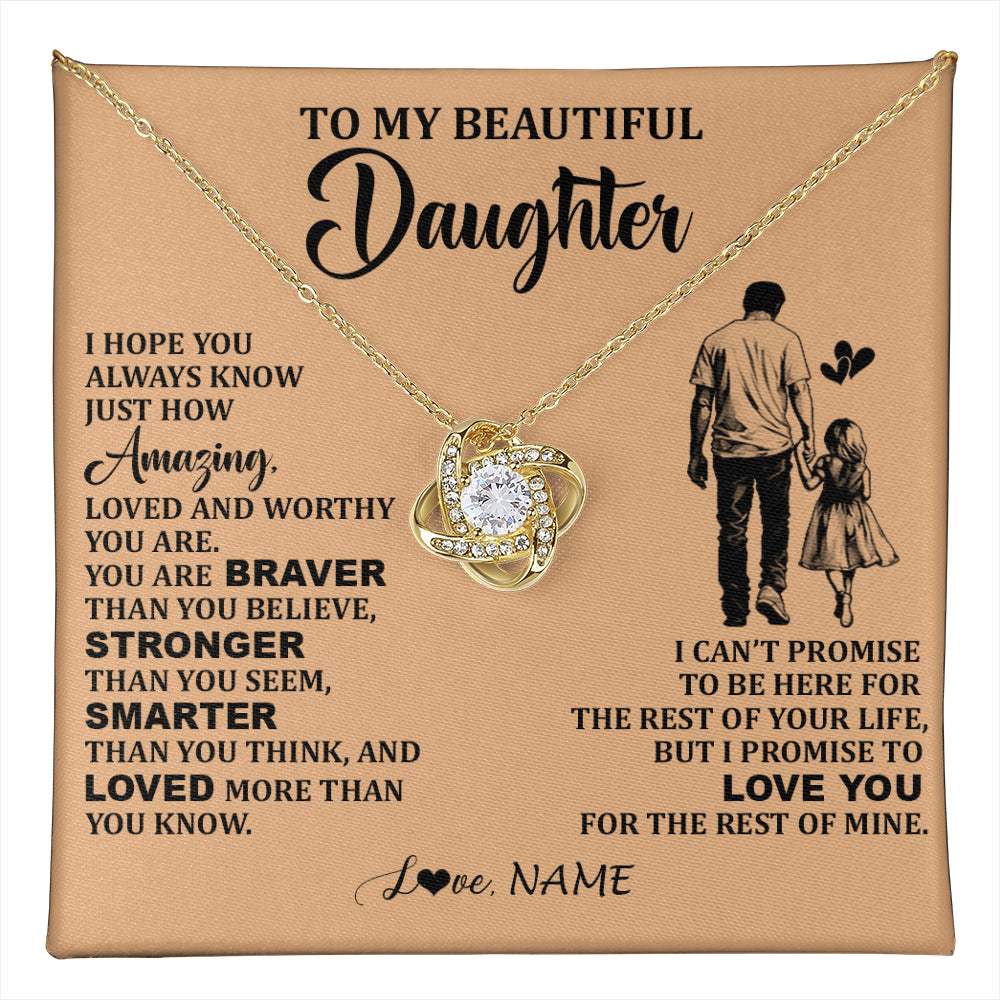 Love Knot Necklace 18K Yellow Gold Finish | 1 | Personalized To My Beautiful Daughter Necklace From Dad Father Promise To Love You Daughter Birthday Jewelry Christmas Customized Gift Box Message Card | teecentury