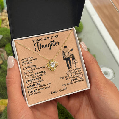 Love Knot Necklace 18K Yellow Gold Finish | 2 | Personalized To My Beautiful Daughter Necklace From Dad Father Promise To Love You Daughter Birthday Jewelry Christmas Customized Gift Box Message Card | teecentury