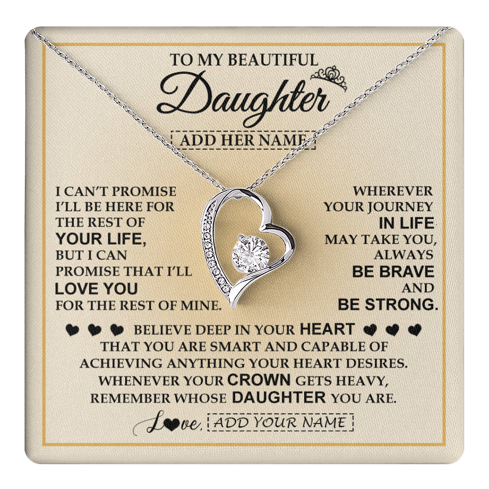 Forever Love Necklace 14K White Gold Finish | 1 | Personalized To My Beautiful Daughter Necklace From Dad Jewelry Present For Women Daughter Birthday Mother's Day Wedding Day Christmas Gift Box Message Card | teecentury