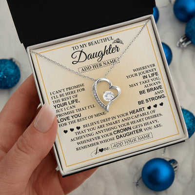 Forever Love Necklace 14K White Gold Finish | 2 | Personalized To My Beautiful Daughter Necklace From Dad Jewelry Present For Women Daughter Birthday Mother's Day Wedding Day Christmas Gift Box Message Card | teecentury