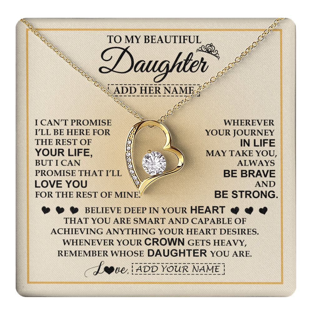 Forever Love Necklace 18K Yellow Gold Finish | 1 | Personalized To My Beautiful Daughter Necklace From Dad Jewelry Present For Women Daughter Birthday Mother's Day Wedding Day Christmas Gift Box Message Card | teecentury