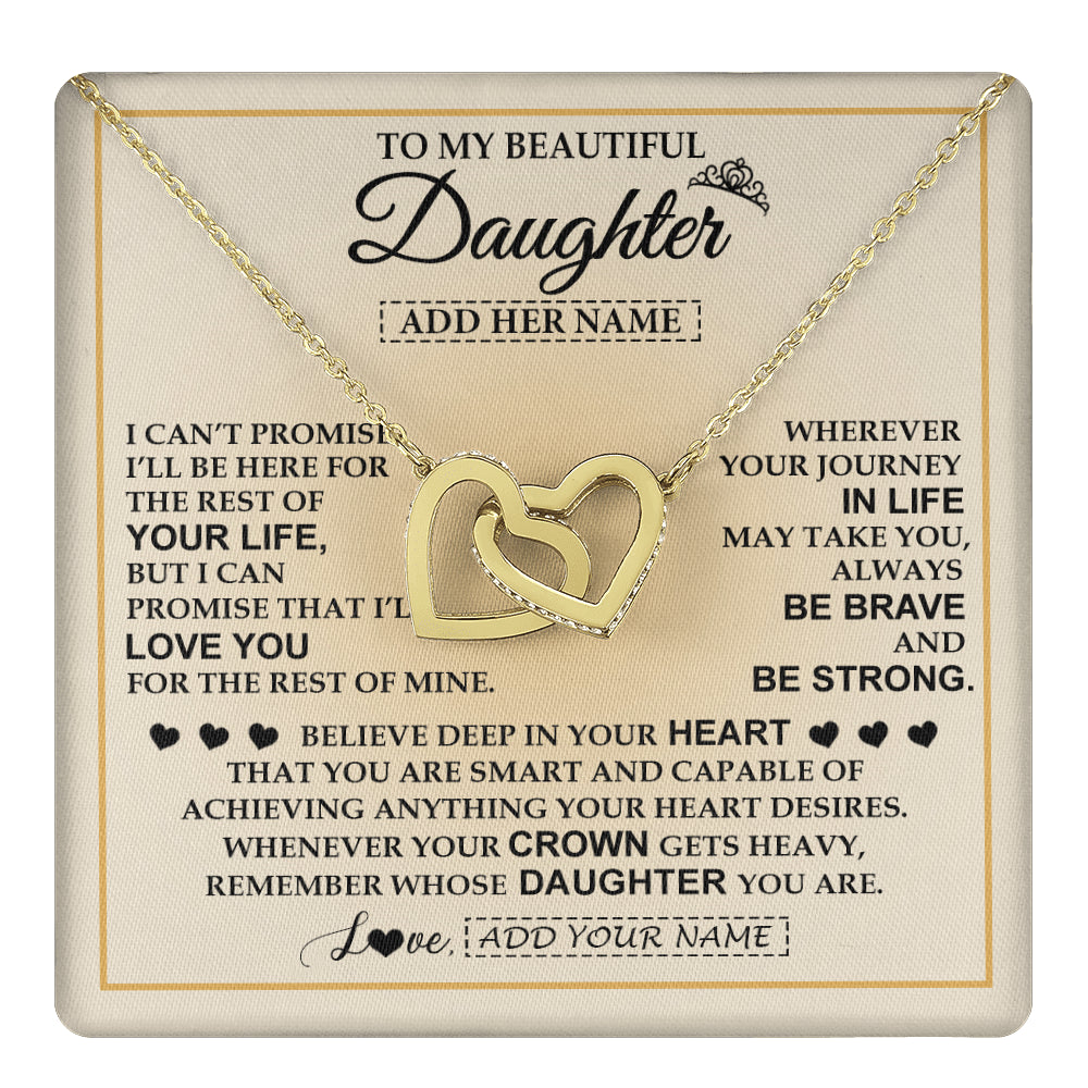Interlocking Hearts Necklace 18K Yellow Gold Finish | 1 | Personalized To My Beautiful Daughter Necklace From Dad Jewelry Present For Women Daughter Birthday Mother's Day Wedding Day Christmas Gift Box Message Card | teecentury