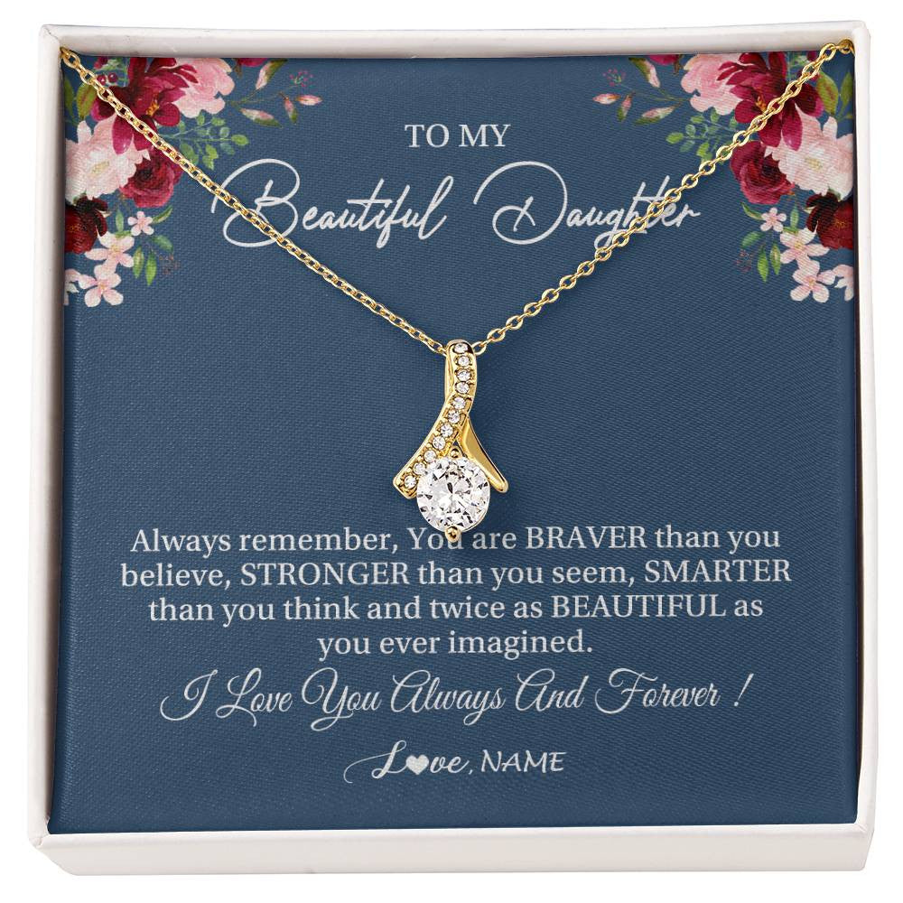 Alluring Beauty Necklace 18K Yellow Gold Finish | Personalized To My Beautiful Daughter Necklace From Dad Mom Braver Stronger Smarter Daughter Jewelry Birthday Graduation Christmas Customized Message Card | teecentury