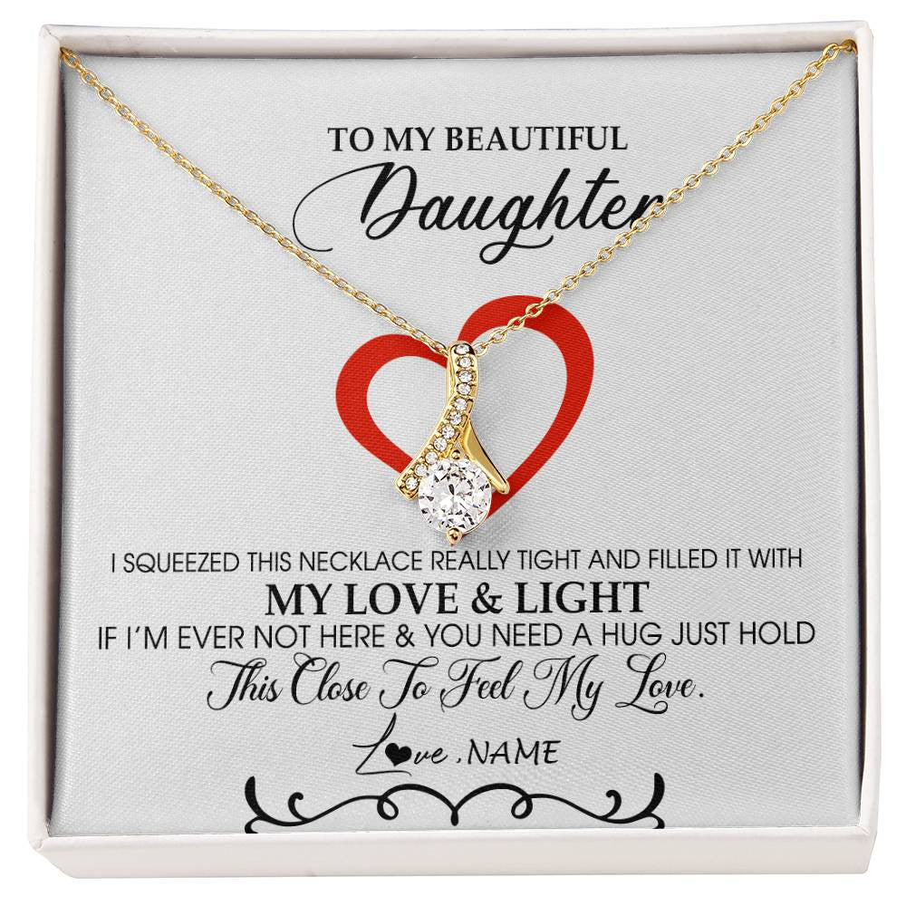 Alluring Beauty Necklace 18K Yellow Gold Finish | Personalized To My Beautiful Daughter Necklace From Dad Mom Filled With My Love and Light Daughter Jewelry Birthday Christmas Customized Message Card | teecentury