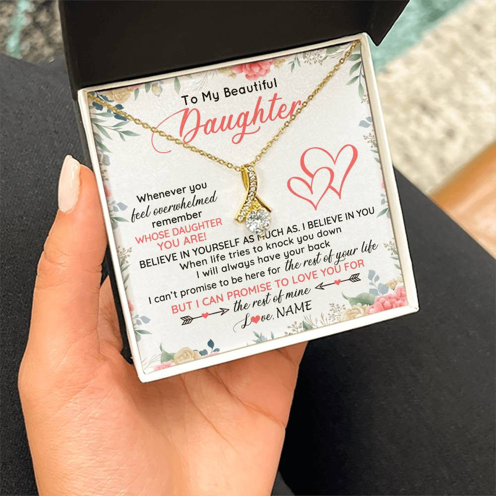 Alluring Beauty Necklace 18K Yellow Gold Finish | 2 | Personalized To My Beautiful Daughter Necklace From Mom Dad Believe In You Daughter Jewelry Birthday Graduation Christmas Customized Gift Box Message Card | teecentury