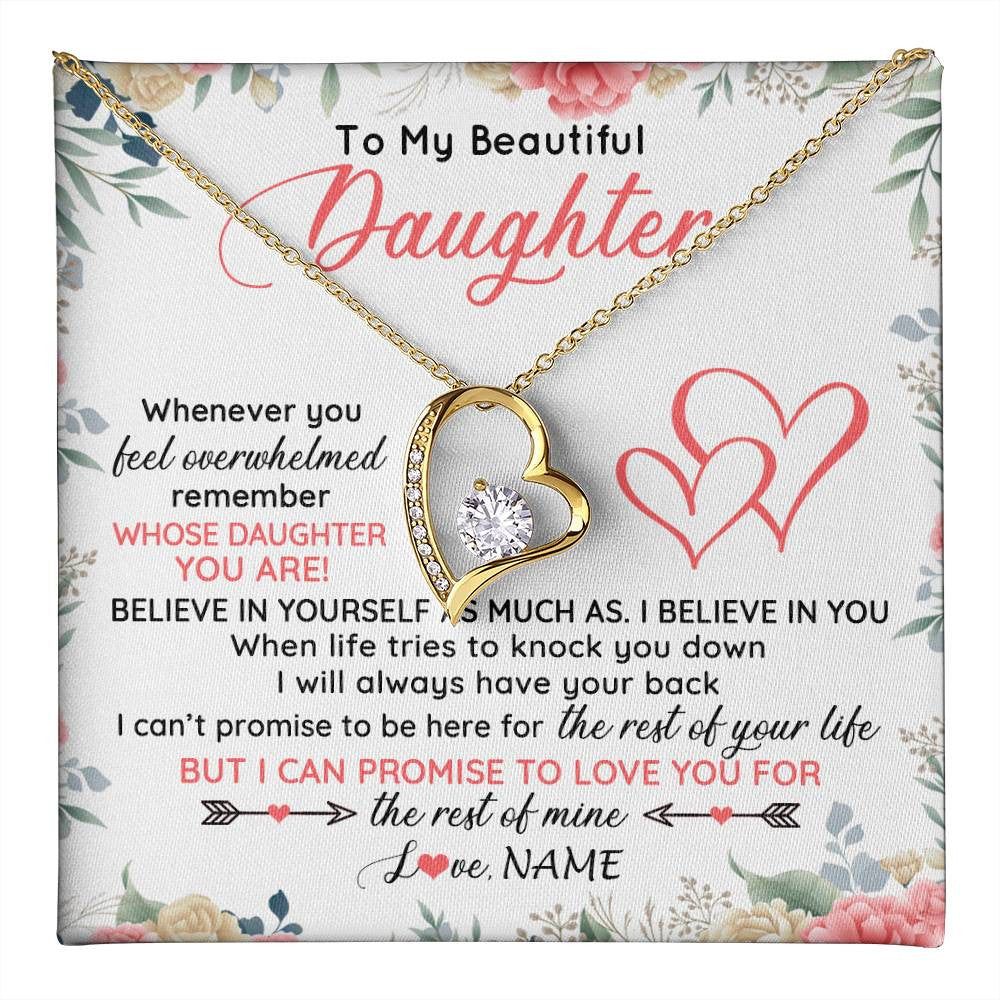 Forever Love Necklace 18K Yellow Gold Finish | 1 | Personalized To My Beautiful Daughter Necklace From Mom Dad Believe In You Daughter Jewelry Birthday Graduation Christmas Customized Gift Box Message Card | teecentury