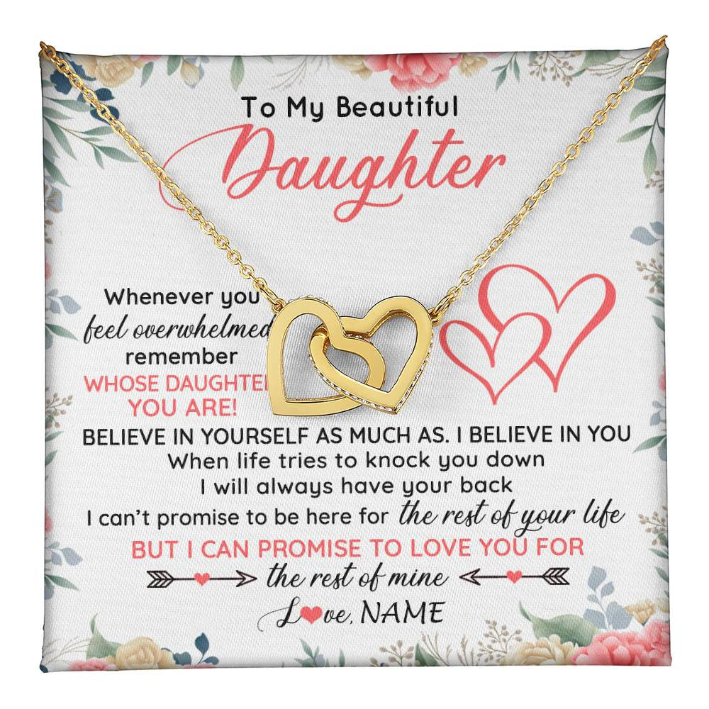 Interlocking Hearts Necklace 18K Yellow Gold Finish | 1 | Personalized To My Beautiful Daughter Necklace From Mom Dad Believe In You Daughter Jewelry Birthday Graduation Christmas Customized Gift Box Message Card | teecentury