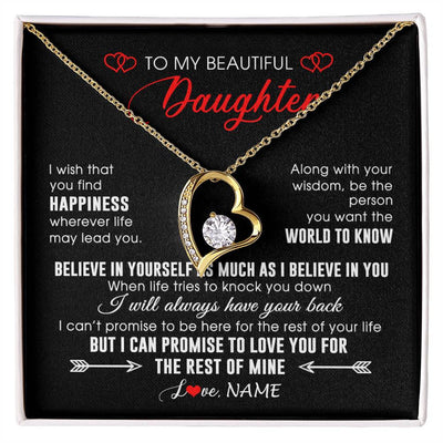 Forever Love Necklace 18K Yellow Gold Finish | Personalized To My Beautiful Daughter Necklace From Mom Dad Happiness Wherever Life Daughter Birthday Graduation Christmas Customized Gift Box Message Card | teecentury