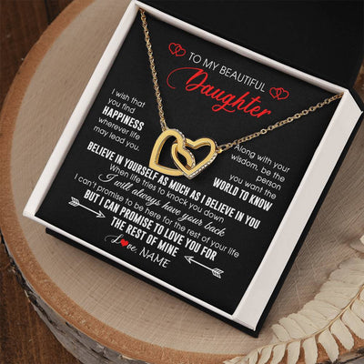 Interlocking Hearts Necklace 18K Yellow Gold Finish | Personalized To My Beautiful Daughter Necklace From Mom Dad Happiness Wherever Life Daughter Birthday Graduation Christmas Customized Gift Box Message Card | teecentury