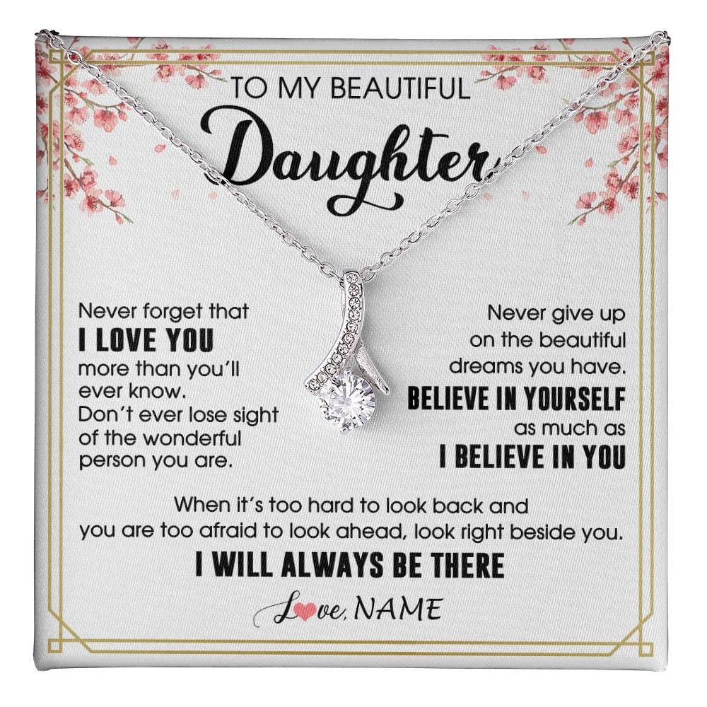Alluring Beauty Necklace 14K White Gold Finish | 1 | Personalized To My Beautiful Daughter Necklace From Mom Dad I Love You Believe In You Daughter Birthday Gifts Christmas Customized Gift Box Message Card | teecentury