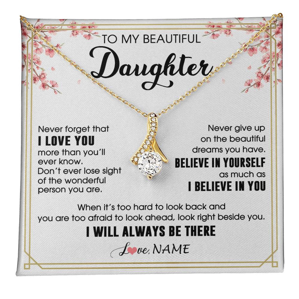 Alluring Beauty Necklace 18K Yellow Gold Finish | 1 | Personalized To My Beautiful Daughter Necklace From Mom Dad I Love You Believe In You Daughter Birthday Gifts Christmas Customized Gift Box Message Card | teecentury