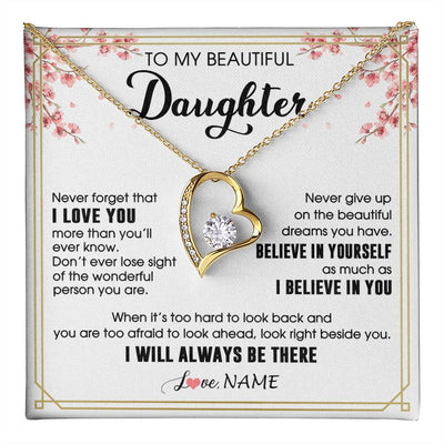 Forever Love Necklace 18K Yellow Gold Finish | 1 | Personalized To My Beautiful Daughter Necklace From Mom Dad I Love You Believe In You Daughter Birthday Gifts Christmas Customized Gift Box Message Card | teecentury