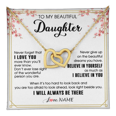 Interlocking Hearts Necklace 18K Yellow Gold Finish | 1 | Personalized To My Beautiful Daughter Necklace From Mom Dad I Love You Believe In You Daughter Birthday Gifts Christmas Customized Gift Box Message Card | teecentury
