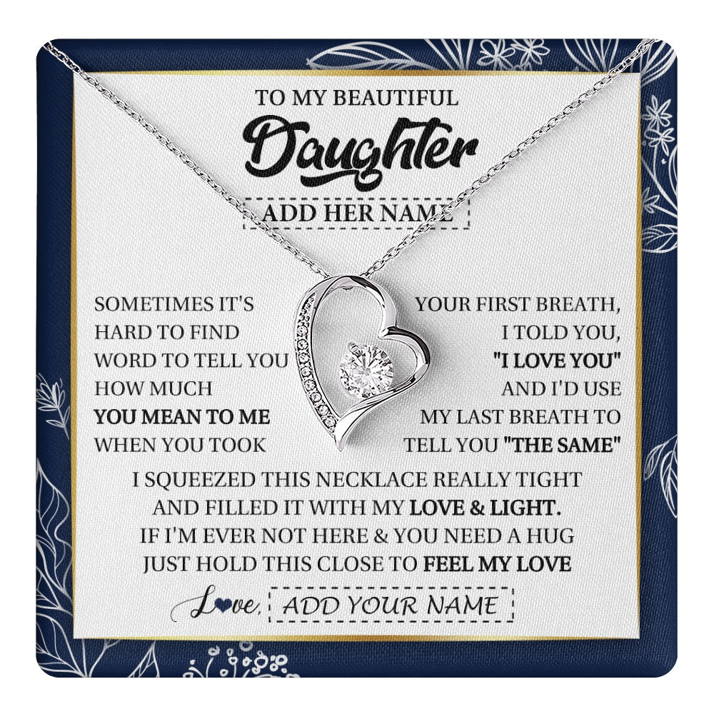 Forever Love Necklace 14K White Gold Finish | 1 | Personalized To My Beautiful Daughter Necklace From Mom Dad Mother Father Feel My Love Valentine Gifts For Daughter Birthday Christmas Gift Box Message Card | teecentury.myshopify