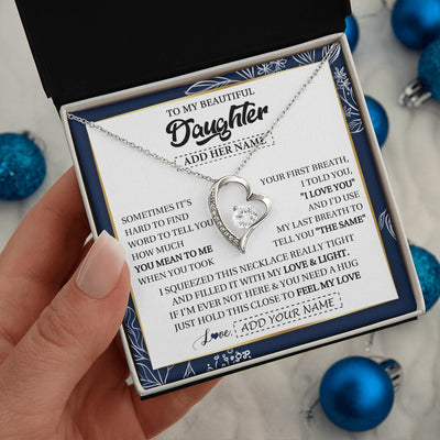 Forever Love Necklace 14K White Gold Finish | 2 | Personalized To My Beautiful Daughter Necklace From Mom Dad Mother Father Feel My Love Valentine Gifts For Daughter Birthday Christmas Gift Box Message Card | teecentury.myshopify