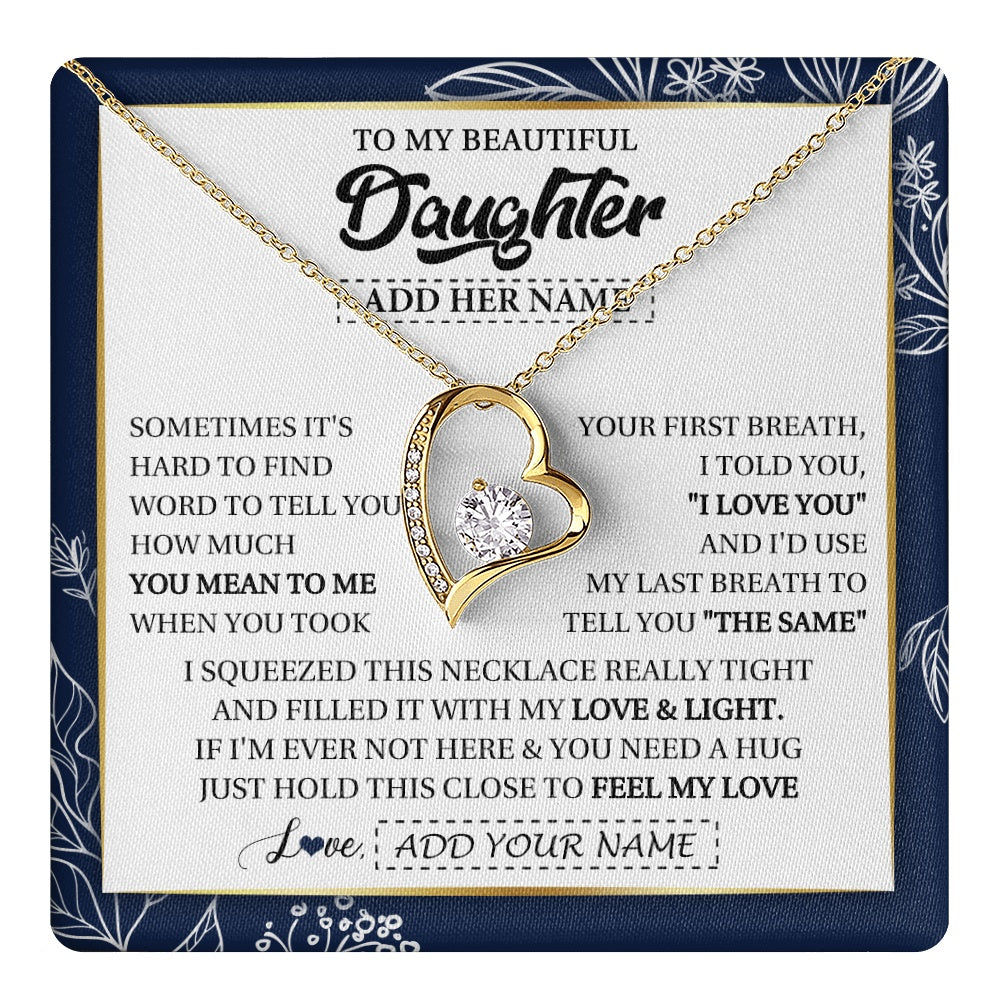 Forever Love Necklace 18K Yellow Gold Finish | 1 | Personalized To My Beautiful Daughter Necklace From Mom Dad Mother Father Feel My Love Valentine Gifts For Daughter Birthday Christmas Gift Box Message Card | teecentury.myshopify