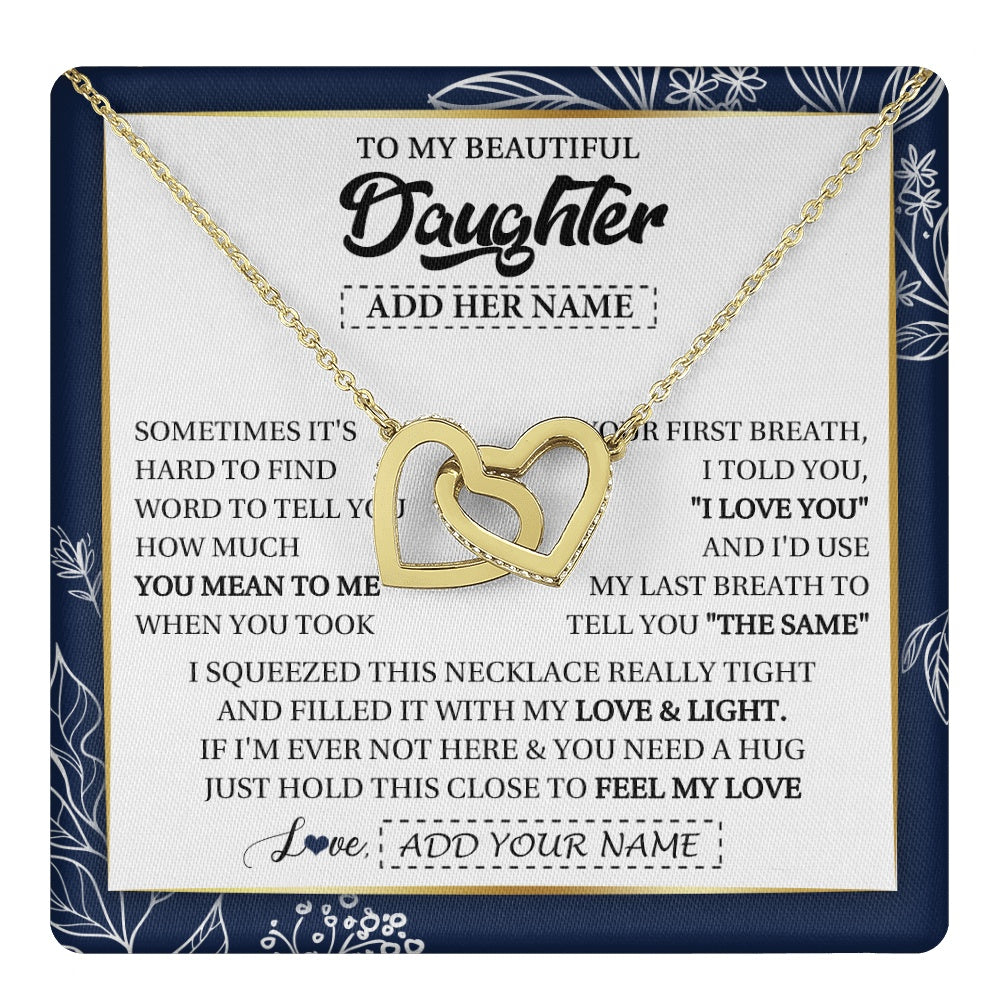 Interlocking Hearts Necklace 18K Yellow Gold Finish | 1 | Personalized To My Beautiful Daughter Necklace From Mom Dad Mother Father Feel My Love Valentine Gifts For Daughter Birthday Christmas Gift Box Message Card | teecentury.myshopify