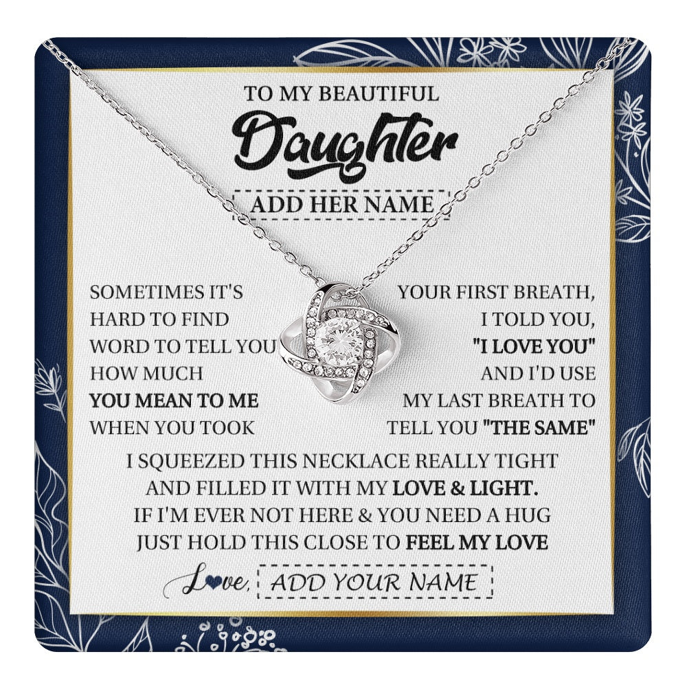 Love Knot Necklace 14K White Gold Finish | 1 | Personalized To My Beautiful Daughter Necklace From Mom Dad Mother Father Feel My Love Valentine Gifts For Daughter Birthday Christmas Gift Box Message Card | teecentury.myshopify