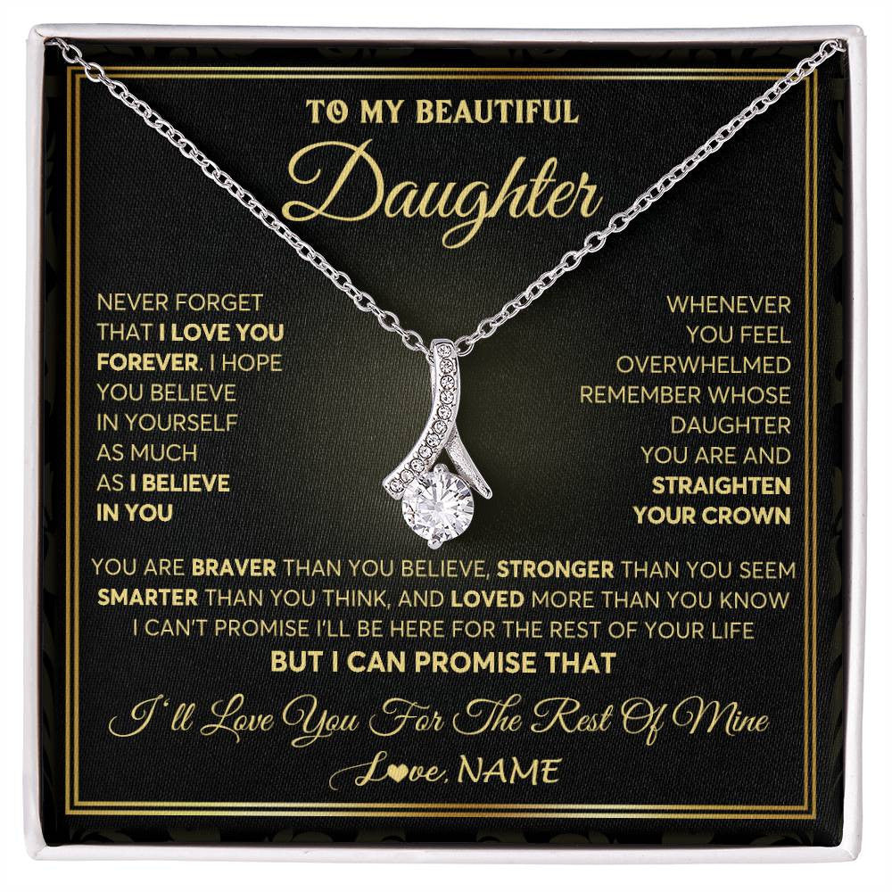 Alluring Beauty Necklace 14K White Gold Finish | 1 | Personalized To My Beautiful Daughter Necklace From Mom Dad Mother I Love You Jewelry Gifts For Daughter Birthday Graduation Christmas Gift Box Message Card | teecentury