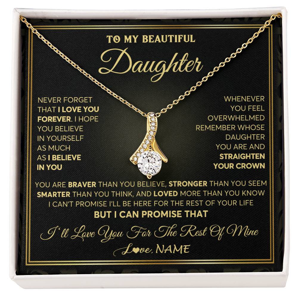 Alluring Beauty Necklace 18K Yellow Gold Finish | 1 | Personalized To My Beautiful Daughter Necklace From Mom Dad Mother I Love You Jewelry Gifts For Daughter Birthday Graduation Christmas Gift Box Message Card | teecentury