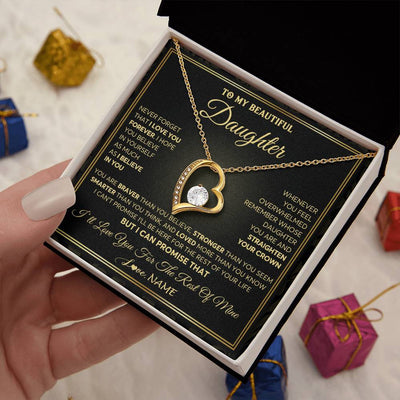 Forever Love Necklace 18K Yellow Gold Finish | 2 | Personalized To My Beautiful Daughter Necklace From Mom Dad Mother I Love You Jewelry Gifts For Daughter Birthday Graduation Christmas Gift Box Message Card | teecentury