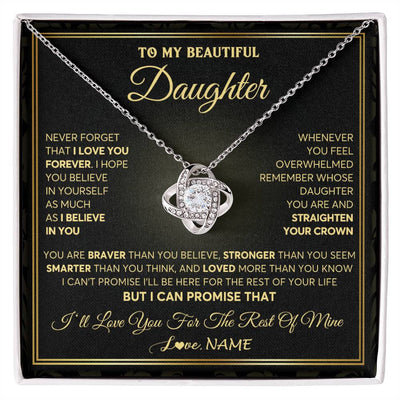 Love Knot Necklace 14K White Gold Finish | 1 | Personalized To My Beautiful Daughter Necklace From Mom Dad Mother I Love You Jewelry Gifts For Daughter Birthday Graduation Christmas Gift Box Message Card | teecentury