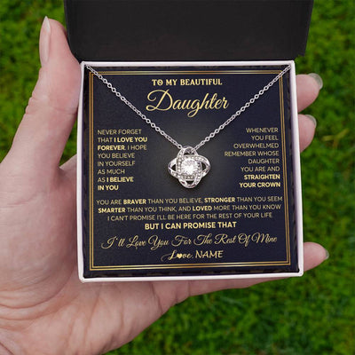 Love Knot Necklace 14K White Gold Finish | 2 | Personalized To My Beautiful Daughter Necklace From Mom Dad Mother I Love You Jewelry Gifts For Daughter Birthday Graduation Christmas Gift Box Message Card | teecentury