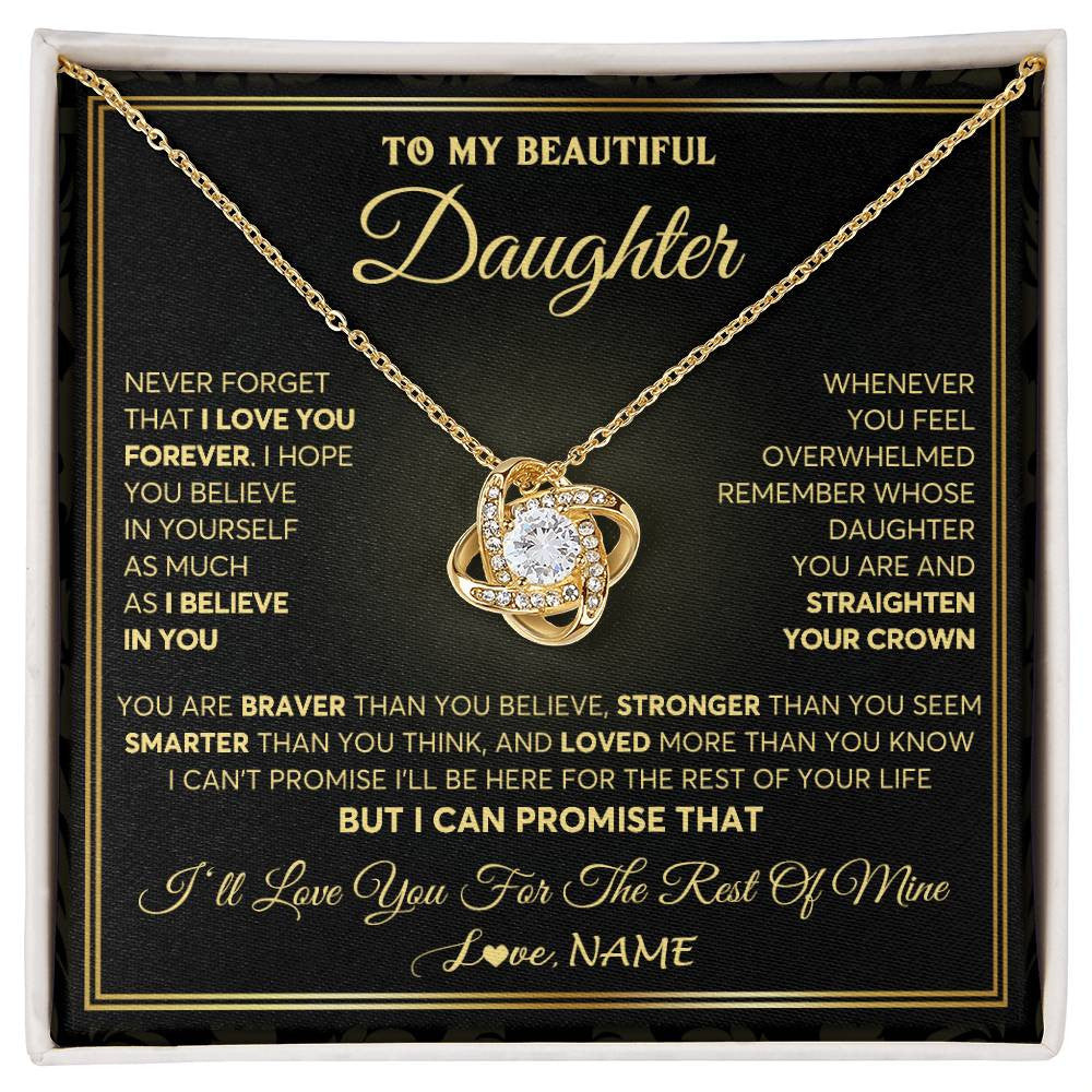 Love Knot Necklace 18K Yellow Gold Finish | 1 | Personalized To My Beautiful Daughter Necklace From Mom Dad Mother I Love You Jewelry Gifts For Daughter Birthday Graduation Christmas Gift Box Message Card | teecentury