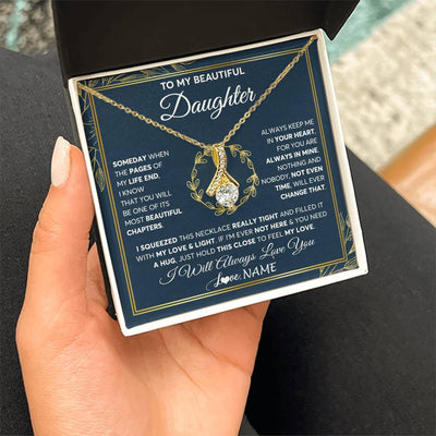 Alluring Beauty Necklace 18K Yellow Gold Finish | Personalized To My Beautiful Daughter Necklace From Mom Dad Mother Someday Daughter Birthday Christmas Jewelry Charm Present Customized Gift Box Message Card | teecentury