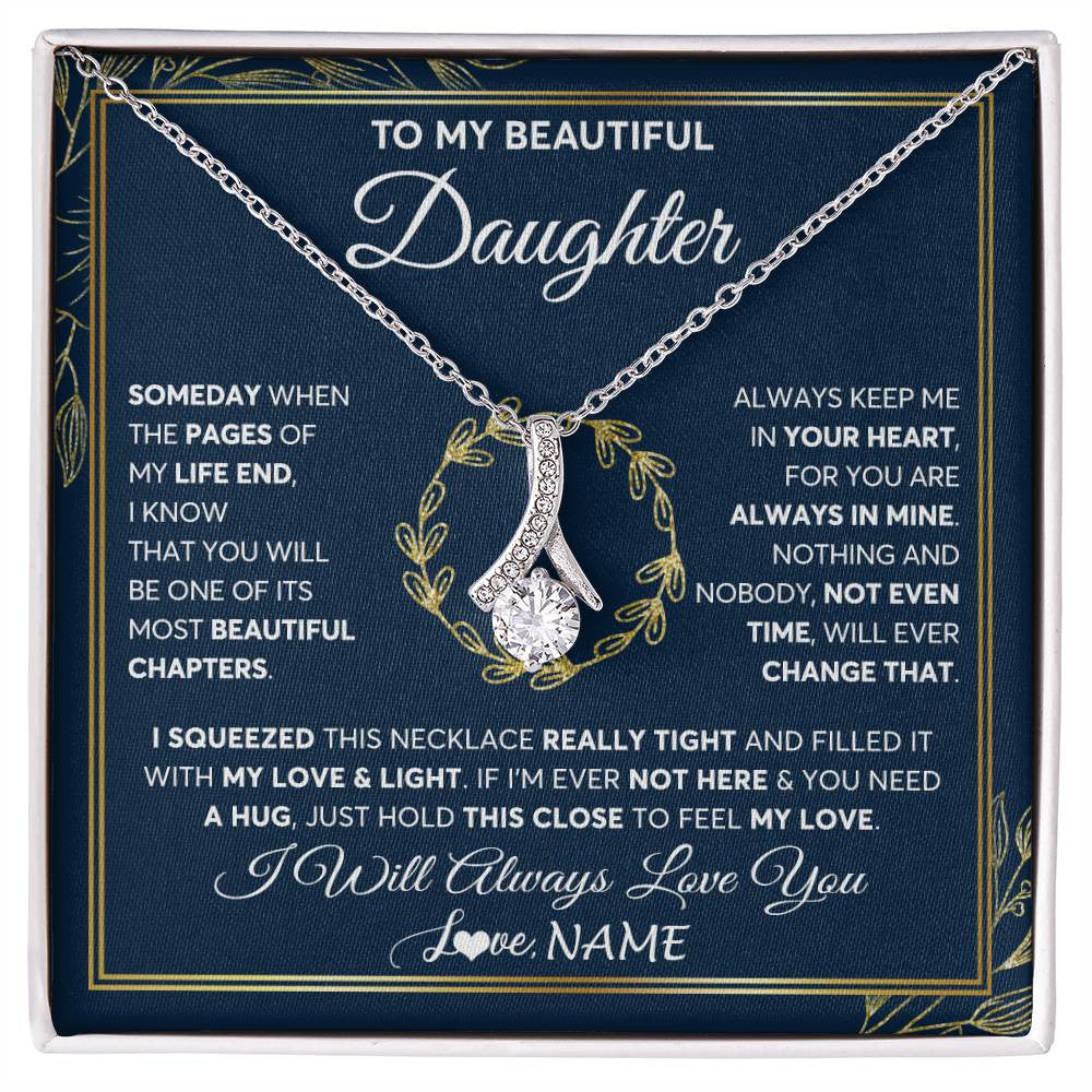 Alluring Beauty Necklace 14K White Gold Finish | Personalized To My Beautiful Daughter Necklace From Mom Dad Mother Someday Daughter Birthday Christmas Jewelry Charm Present Customized Gift Box Message Card | teecentury