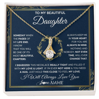 Alluring Beauty Necklace 18K Yellow Gold Finish | Personalized To My Beautiful Daughter Necklace From Mom Dad Mother Someday Daughter Birthday Christmas Jewelry Charm Present Customized Gift Box Message Card | teecentury