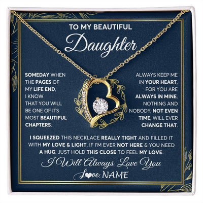 Forever Love Necklace 18K Yellow Gold Finish | Personalized To My Beautiful Daughter Necklace From Mom Dad Mother Someday Daughter Birthday Christmas Jewelry Charm Present Customized Gift Box Message Card | teecentury