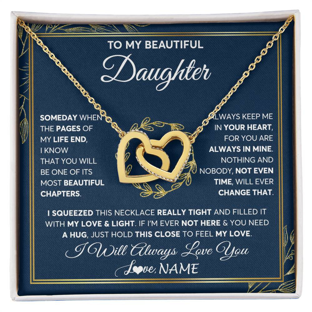 Interlocking Hearts Necklace 18K Yellow Gold Finish | Personalized To My Beautiful Daughter Necklace From Mom Dad Mother Someday Daughter Birthday Christmas Jewelry Charm Present Customized Gift Box Message Card | teecentury