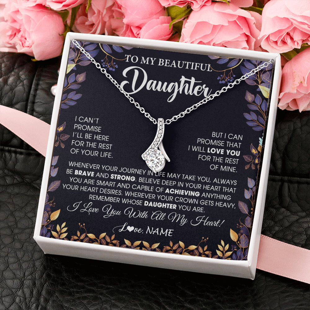 Alluring Beauty Necklace 14K White Gold Finish | 2 | Personalized To My Beautiful Daughter Necklace From Mom Dad Promise Necklace Birthday Gift For Daughter Graduation Christmas Customized Gift Box Message Card | teecentury