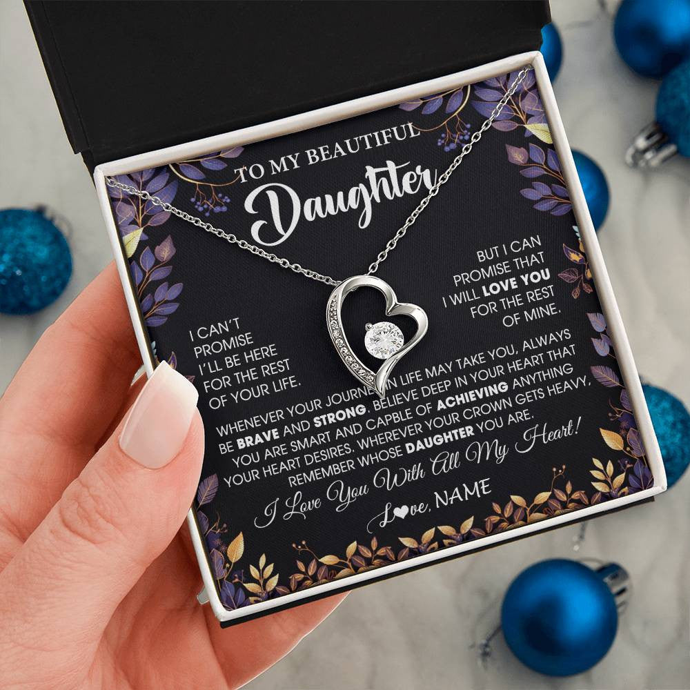 Forever Love Necklace 14K White Gold Finish | 2 | Personalized To My Beautiful Daughter Necklace From Mom Dad Promise Necklace Birthday Gift For Daughter Graduation Christmas Customized Gift Box Message Card | teecentury
