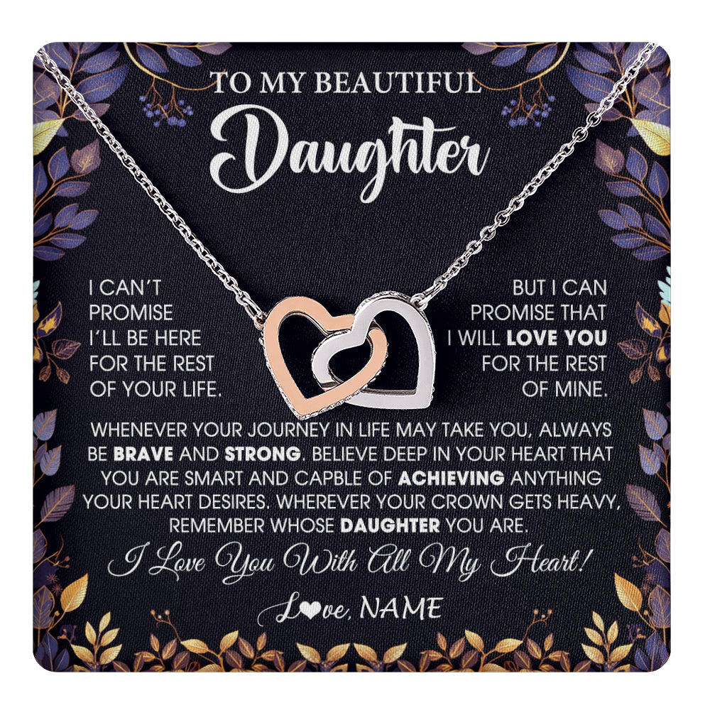 Interlocking Hearts Necklace Stainless Steel & Rose Gold Finish | 1 | Personalized To My Beautiful Daughter Necklace From Mom Dad Promise Necklace Birthday Gift For Daughter Graduation Christmas Customized Gift Box Message Card | teecentury