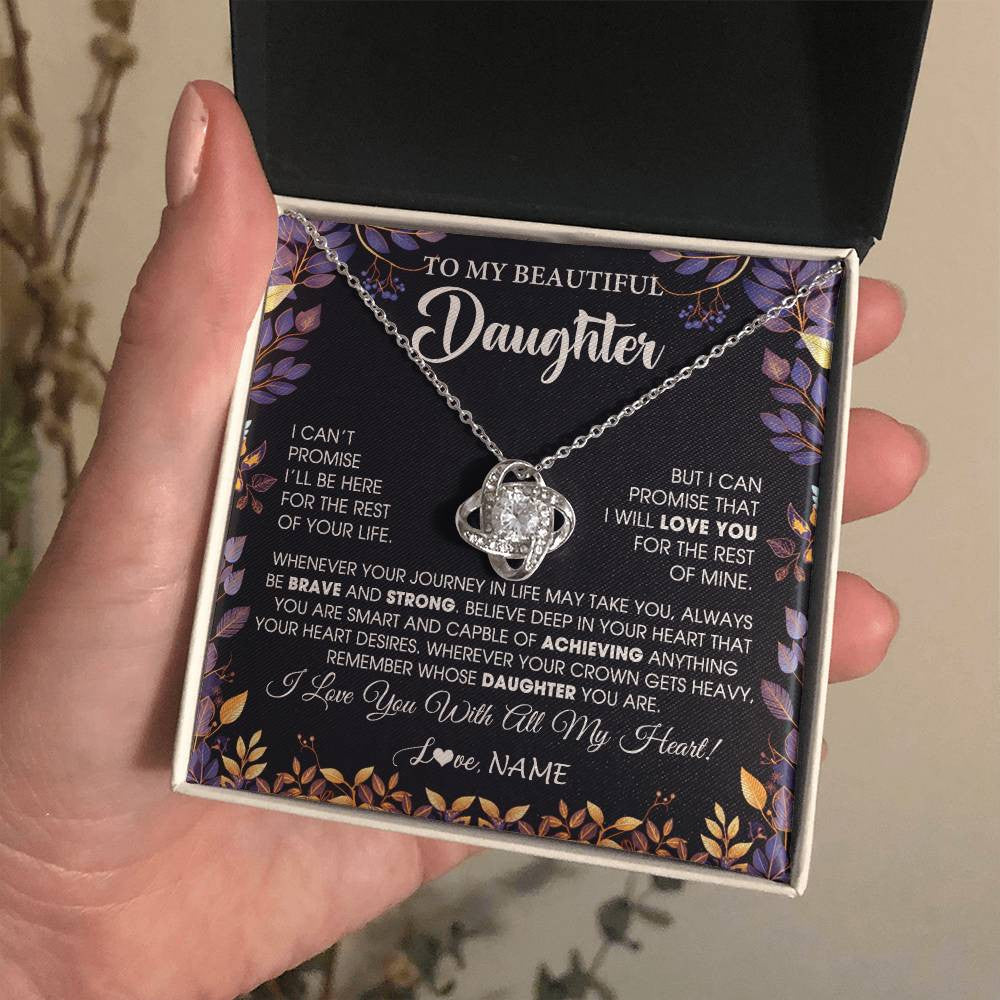 Love Knot Necklace 14K White Gold Finish | 2 | Personalized To My Beautiful Daughter Necklace From Mom Dad Promise Necklace Birthday Gift For Daughter Graduation Christmas Customized Gift Box Message Card | teecentury