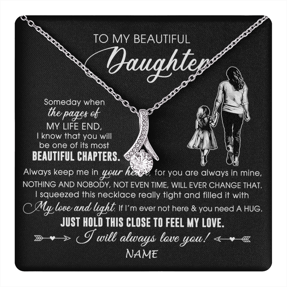 Alluring Beauty Necklace 14K White Gold Finish | 1 | Personalized To My Beautiful Daughter Necklace From Mom Mother Always Love You Daughter Birthday Graduation Christmas Customized Gift Box Message Card | teecentury