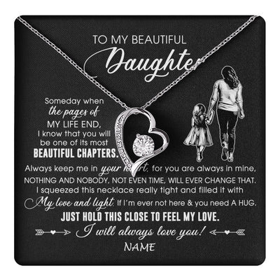 Forever Love Necklace 14K White Gold Finish | 1 | Personalized To My Beautiful Daughter Necklace From Mom Mother Always Love You Daughter Birthday Graduation Christmas Customized Gift Box Message Card | teecentury