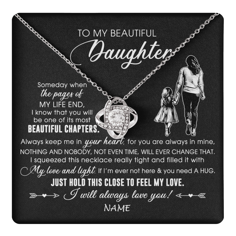Love Knot Necklace 14K White Gold Finish | 1 | Personalized To My Beautiful Daughter Necklace From Mom Mother Always Love You Daughter Birthday Graduation Christmas Customized Gift Box Message Card | teecentury