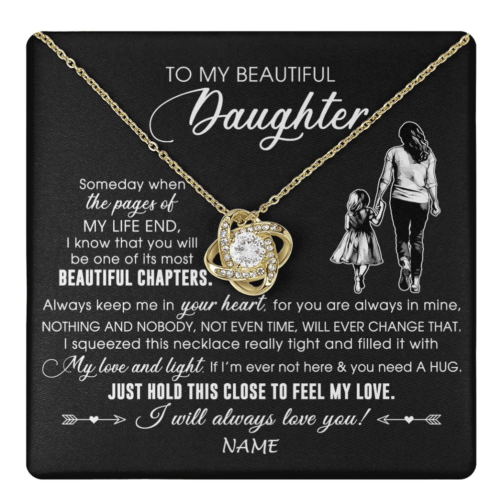 Love Knot Necklace 18K Yellow Gold Finish | 1 | Personalized To My Beautiful Daughter Necklace From Mom Mother Always Love You Daughter Birthday Graduation Christmas Customized Gift Box Message Card | teecentury