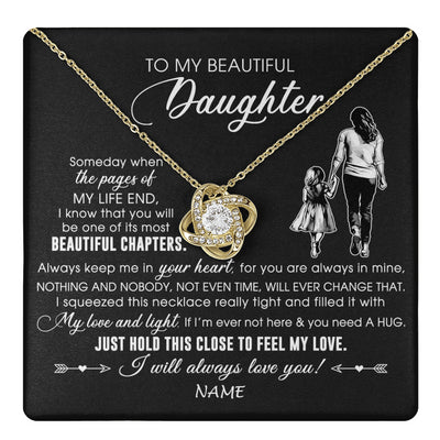 Love Knot Necklace 18K Yellow Gold Finish | 1 | Personalized To My Beautiful Daughter Necklace From Mom Mother Always Love You Daughter Birthday Graduation Christmas Customized Gift Box Message Card | teecentury