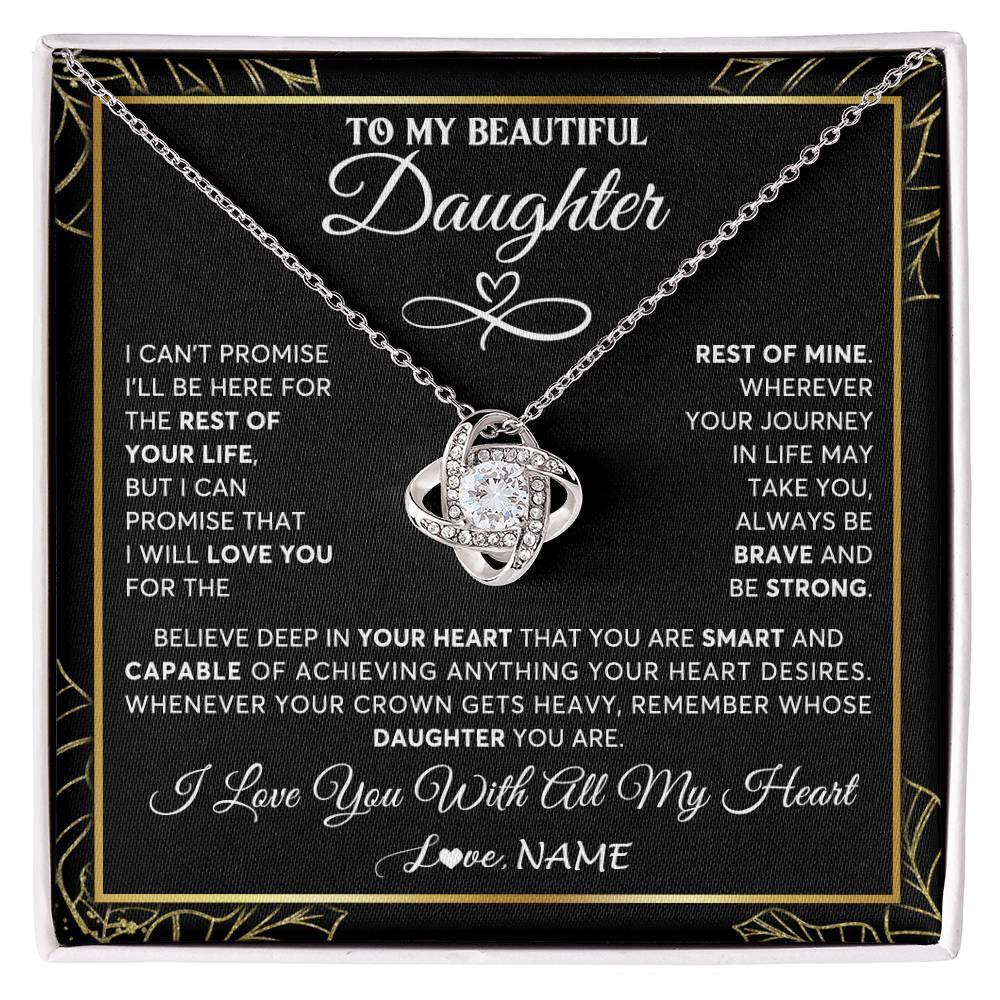 Love Knot Necklace 14K White Gold Finish | 1 | Personalized To My Beautiful Daughter Necklace From Mom Mother Crown Jewelry Gifts For Daughter Birthday Graduation Christmas Customized Gift Box Message Card | teecentury