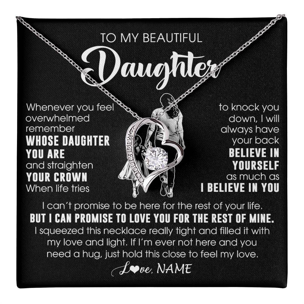 Forever Love Necklace 14K White Gold Finish | 1 | Personalized To My Beautiful Daughter Necklace From Mom Mother Father Believe In Yourself Daughter Birthday Gifts Jewelry Christmas Customized Message Card | teecentury