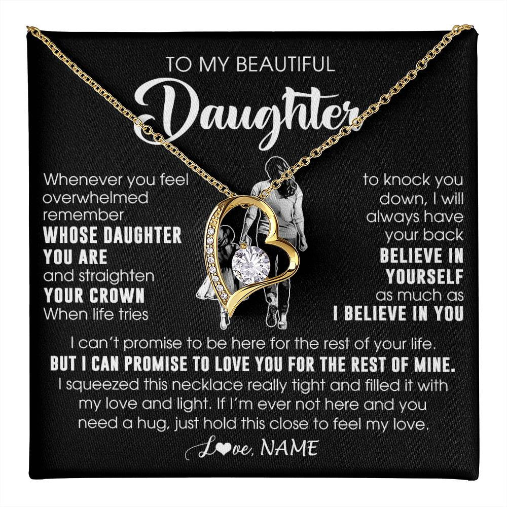 Forever Love Necklace 18K Yellow Gold Finish | 1 | Personalized To My Beautiful Daughter Necklace From Mom Mother Father Believe In Yourself Daughter Birthday Gifts Jewelry Christmas Customized Message Card | teecentury