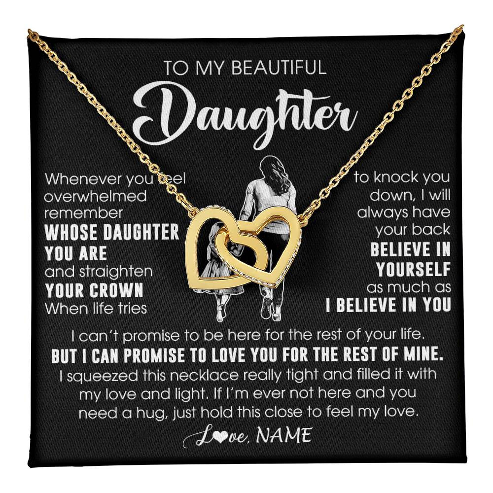 Interlocking Hearts Necklace 18K Yellow Gold Finish | 1 | Personalized To My Beautiful Daughter Necklace From Mom Mother Father Believe In Yourself Daughter Birthday Gifts Jewelry Christmas Customized Message Card | teecentury