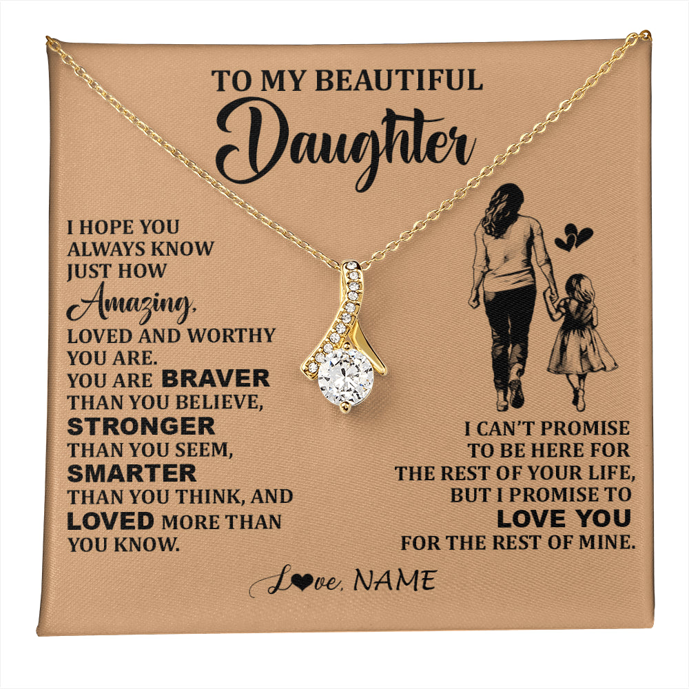 Alluring Beauty Necklace 18K Yellow Gold Finish | 1 | Personalized To My Beautiful Daughter Necklace From Mom Mother Promise To Love You Daughter Birthday Graduation Christmas Customized Gift Box Message Card | teecentury